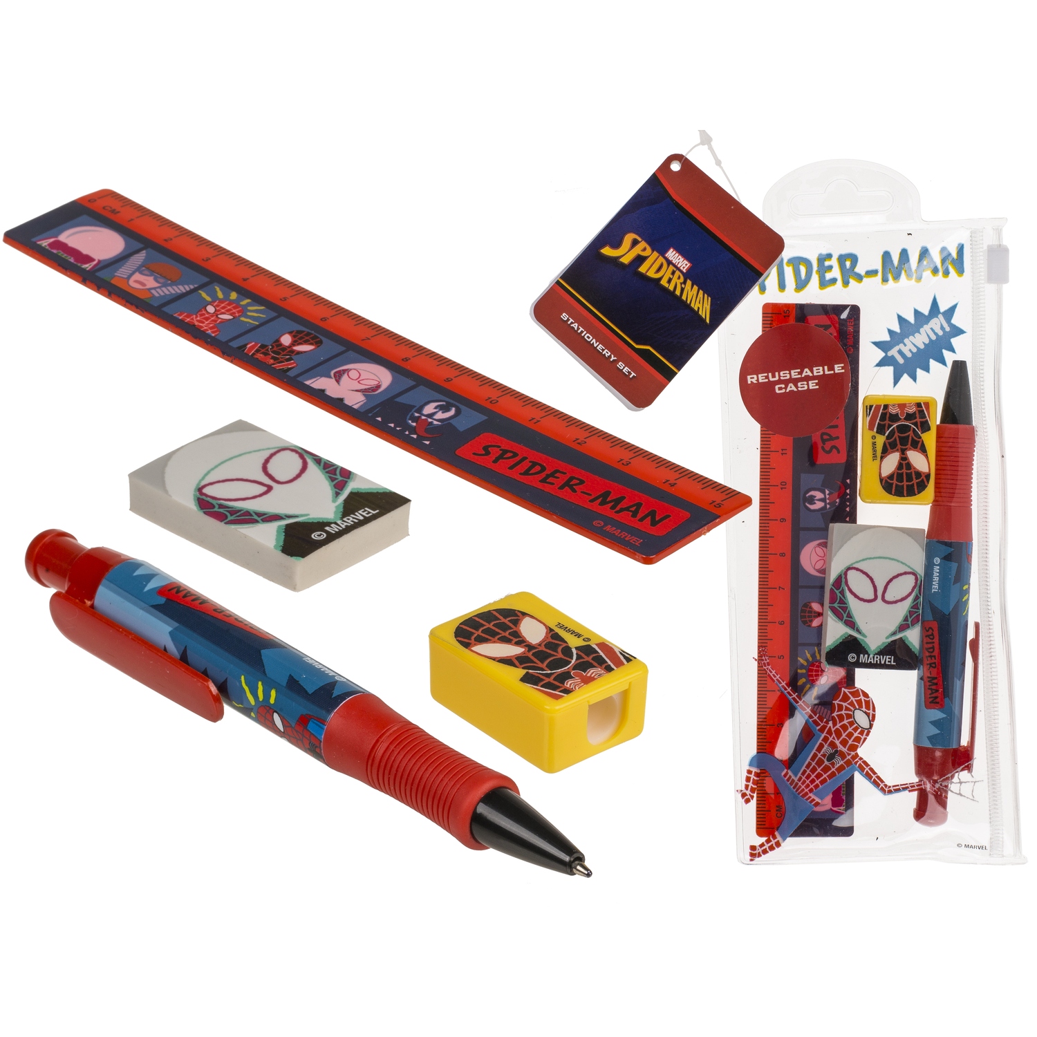 Σετ Γραφικής Ύλης Spider-Man Με Χάρακα Στυλό Γόμα Και Ξύστρα Σε Κασετίνα