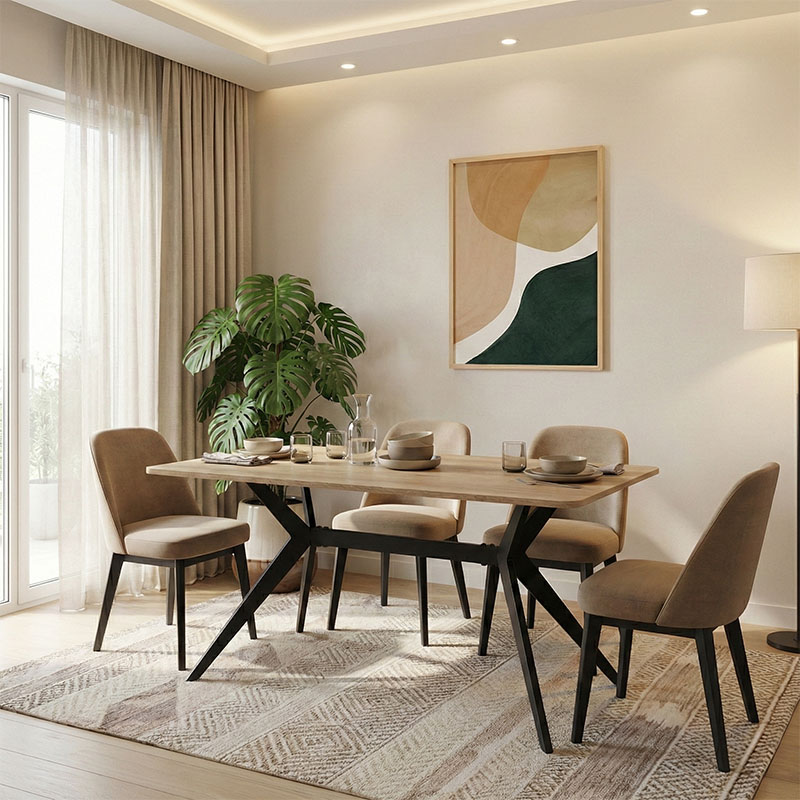 Τραπέζι Ezali pakoworld sonoma mdf με μαύρα μεταλλικά πόδια 140x80x75εκ