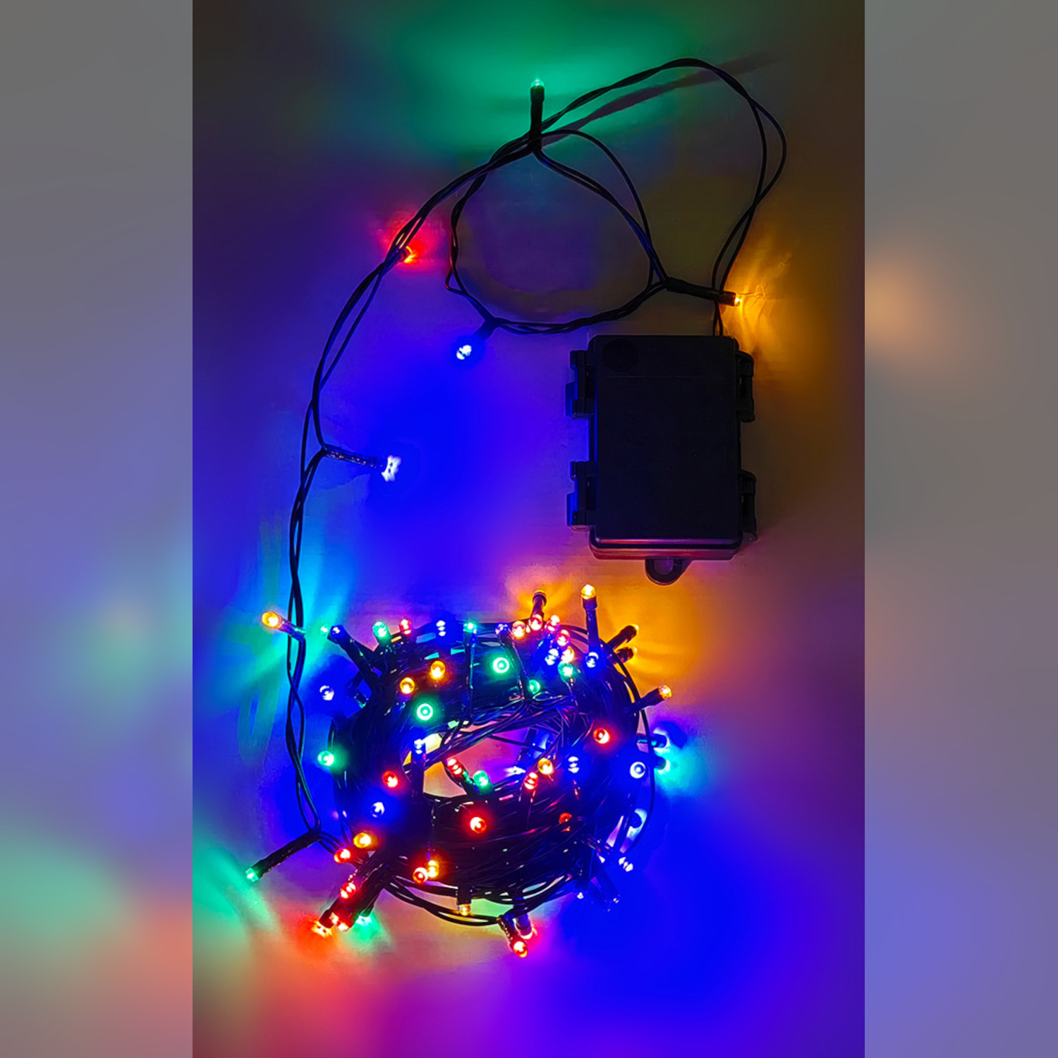 100 LED Εσωτ. & Εξωτ. Χώρου Με Χρονοδιακόπτη Πολύχρωμο Φως Πράσινο Καλώδιο Μη Επεκτεινόμενο Μπαταρίας 13.9+0.2m