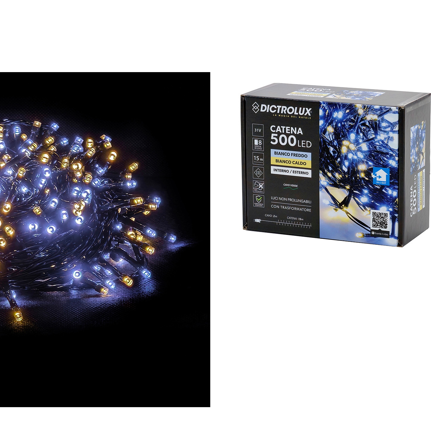 500 LED Εσωτ. & Εξωτ. Χώρου Με 8 Προγράμματα Και Μετασχηματιστή Ψυχρό/Θερμό Λευκό Φως Πράσινο Καλώδιο Μη Επεκτεινόμενο I