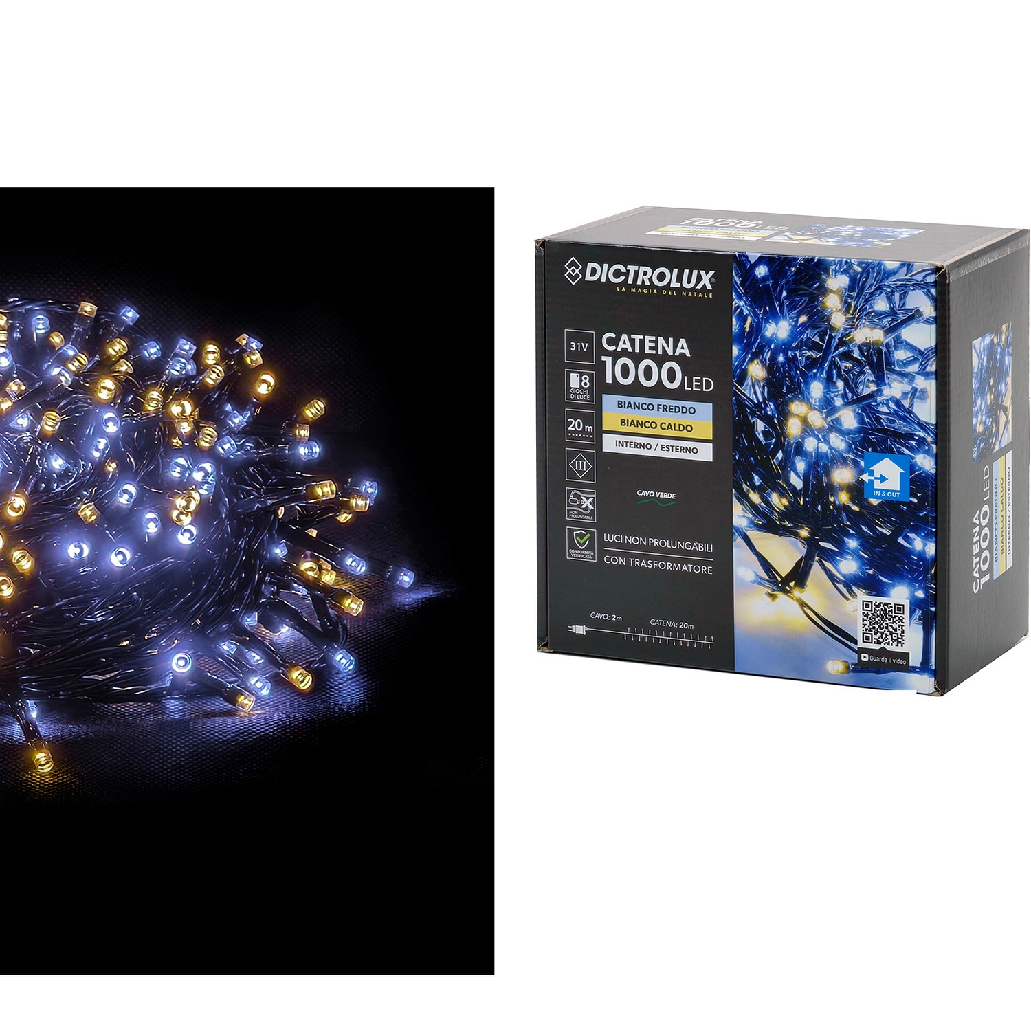 1000 LED Εσωτ. & Εξωτ. Χώρου Με 8 Προγράμματα Και Μετασχηματιστή Ψυχρό/Θερμό Λευκό Φως Πράσινο Καλώδιο Μη Επεκτεινόμενο