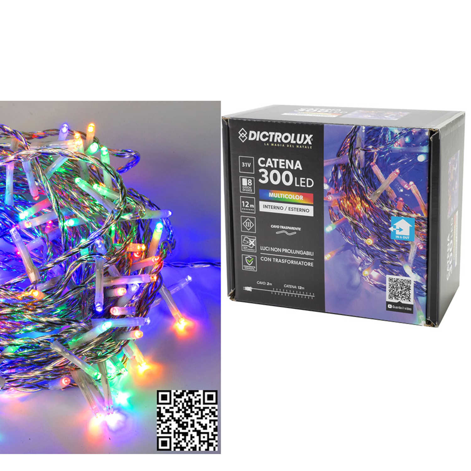 300 LED Πολύχρωμο Για Εξωτερικό Χώρο Με Διαφανές Καλώδιο Και Πρόγραμμα