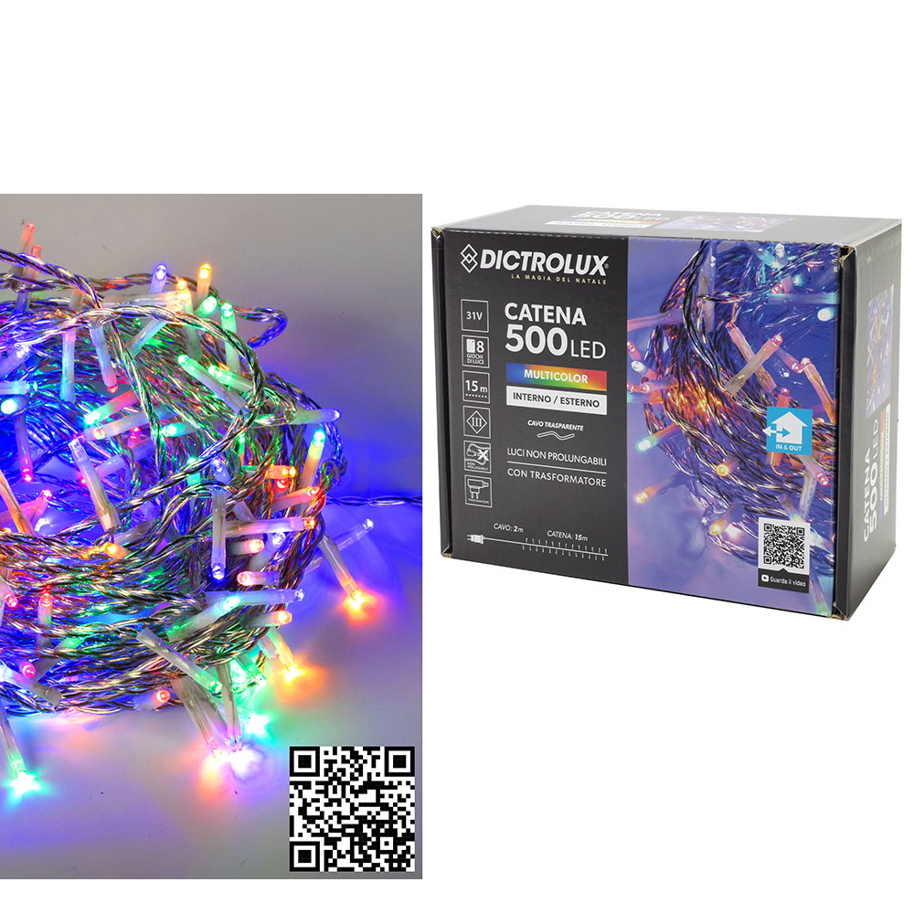 500 LED Πολύχρωμο Για Εξωτερικό Χώρο Με Διαφανές Καλώδιο Και Πρόγραμμα