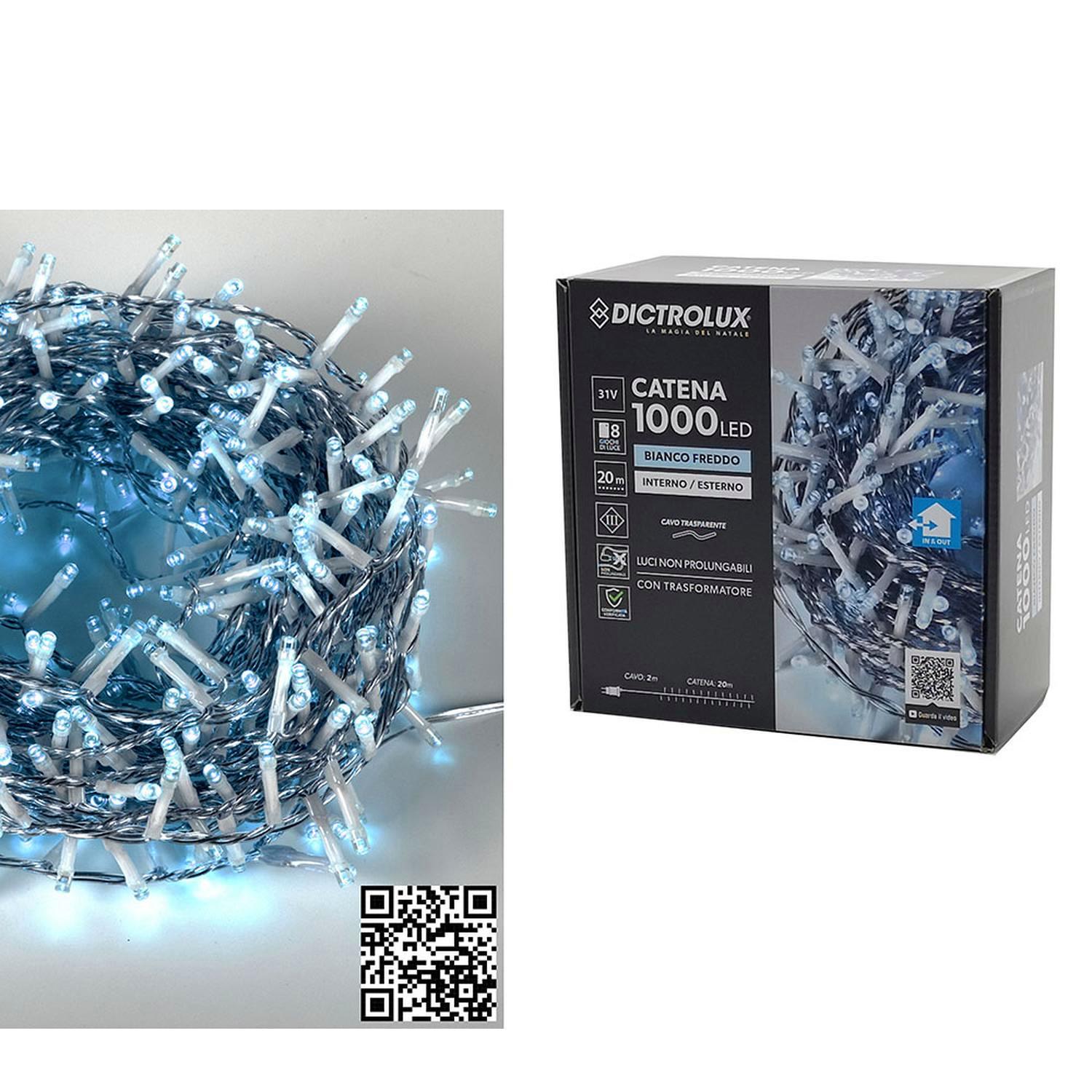 1000 LED Εσωτ. & Εξωτ. Χώρου Με 8 Προγράμματα Ψυχρό Λευκό Φως Διάφανο Καλώδιο Μη Επεκτεινόμενο 31V 22m
