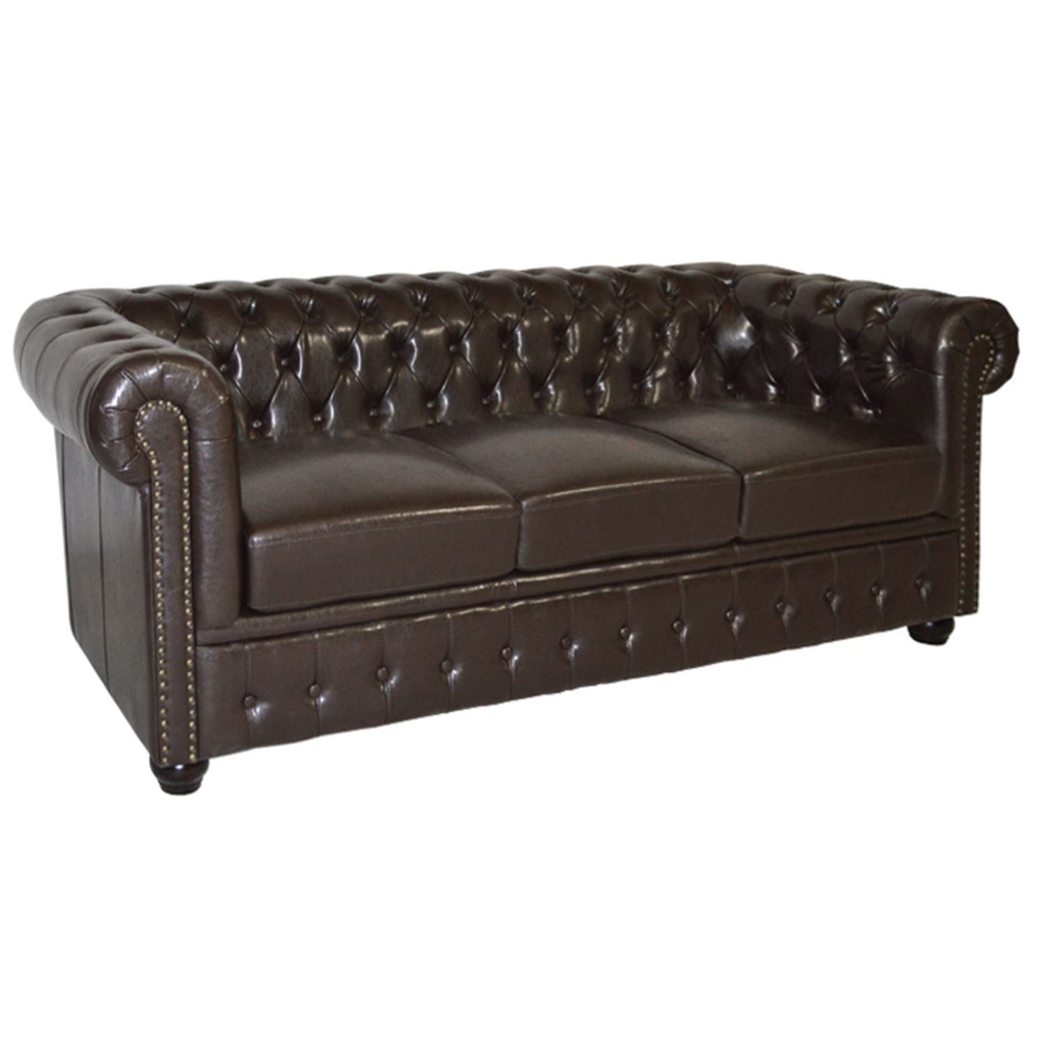 ΚΑΝΑΠΕΣ 3ΘΕΣΙΟΣ T.CHESTERFIELD HM3009.01 ΤΕΧΝΟΔΕΡΜΑ ΣΚΟΥΡΟ ΚΑΦΕ 208x90x73Υ εκ.