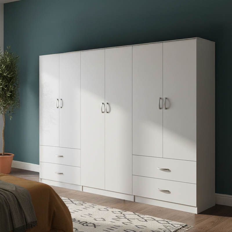 Ντουλάπα εξάφυλλη Athos pakoworld λευκή 240x42x180εκ