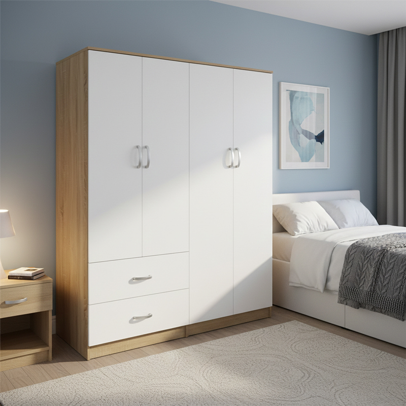 Ντουλάπα τετράφυλλη Athos pakoworld sonoma-λευκό 160x42x180εκ
