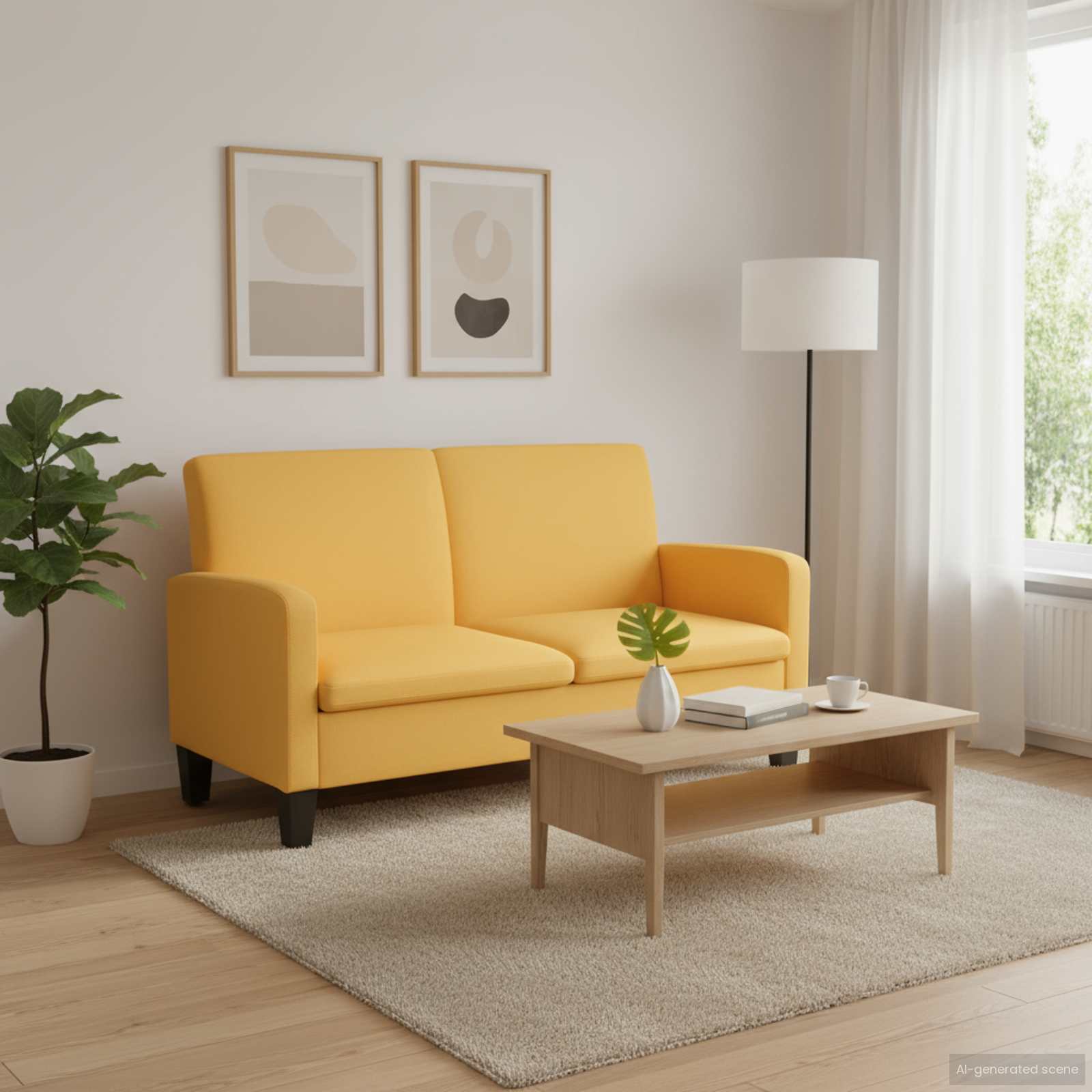 vidaXL Καναπές Διθέσιος Κίτρινος 135 x 65 x 76 εκ.