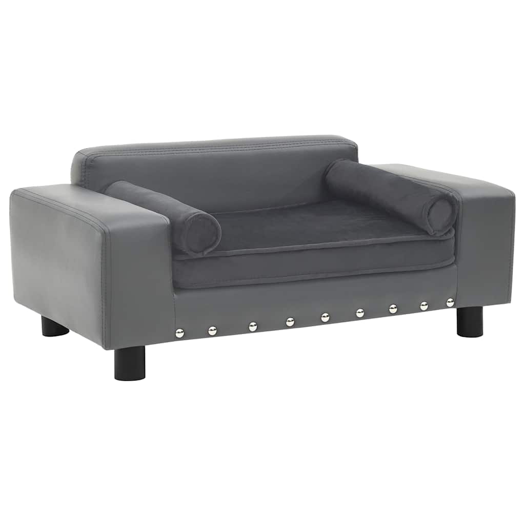 vidaXL Καναπές-Κρεβάτι Σκύλου Γκρι 81x43x31 εκ. Βελουτέ/Συνθετ. Δέρμα