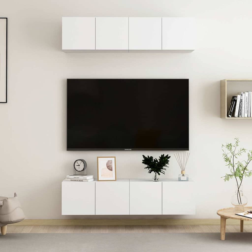 vidaXL Έπιπλα Τηλεόρασης 4 τεμ. Λευκά 60 x 30 x 30 εκ. από Επεξ. Ξύλο