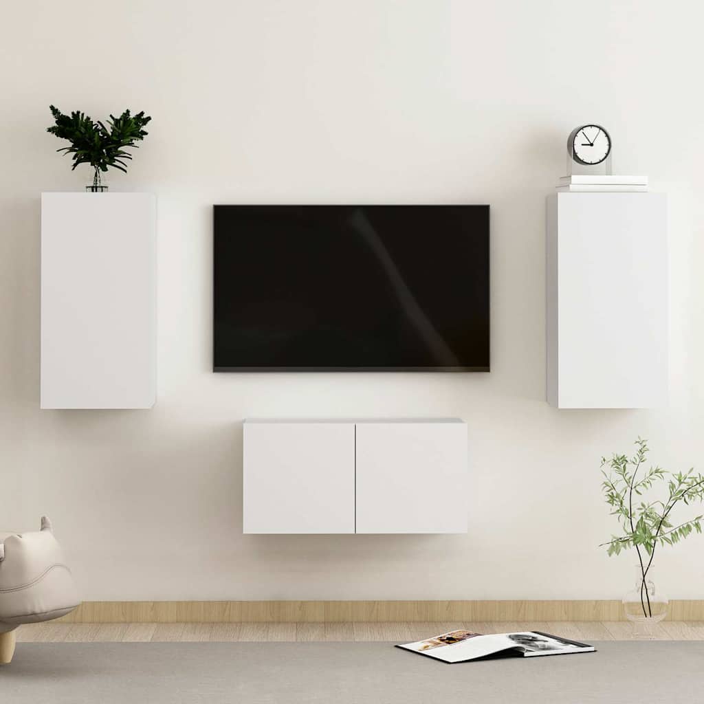 vidaXL Έπιπλα Τηλεόρασης Σετ 3 Τεμαχίων Λευκό από Επεξ. Ξύλο