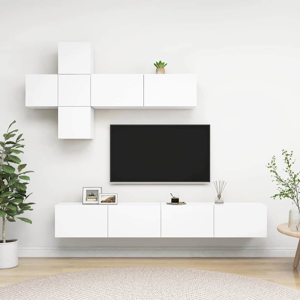 vidaXL Έπιπλα Τηλεόρασης Σετ 7 Τεμαχίων Λευκό από Μοριοσανίδα