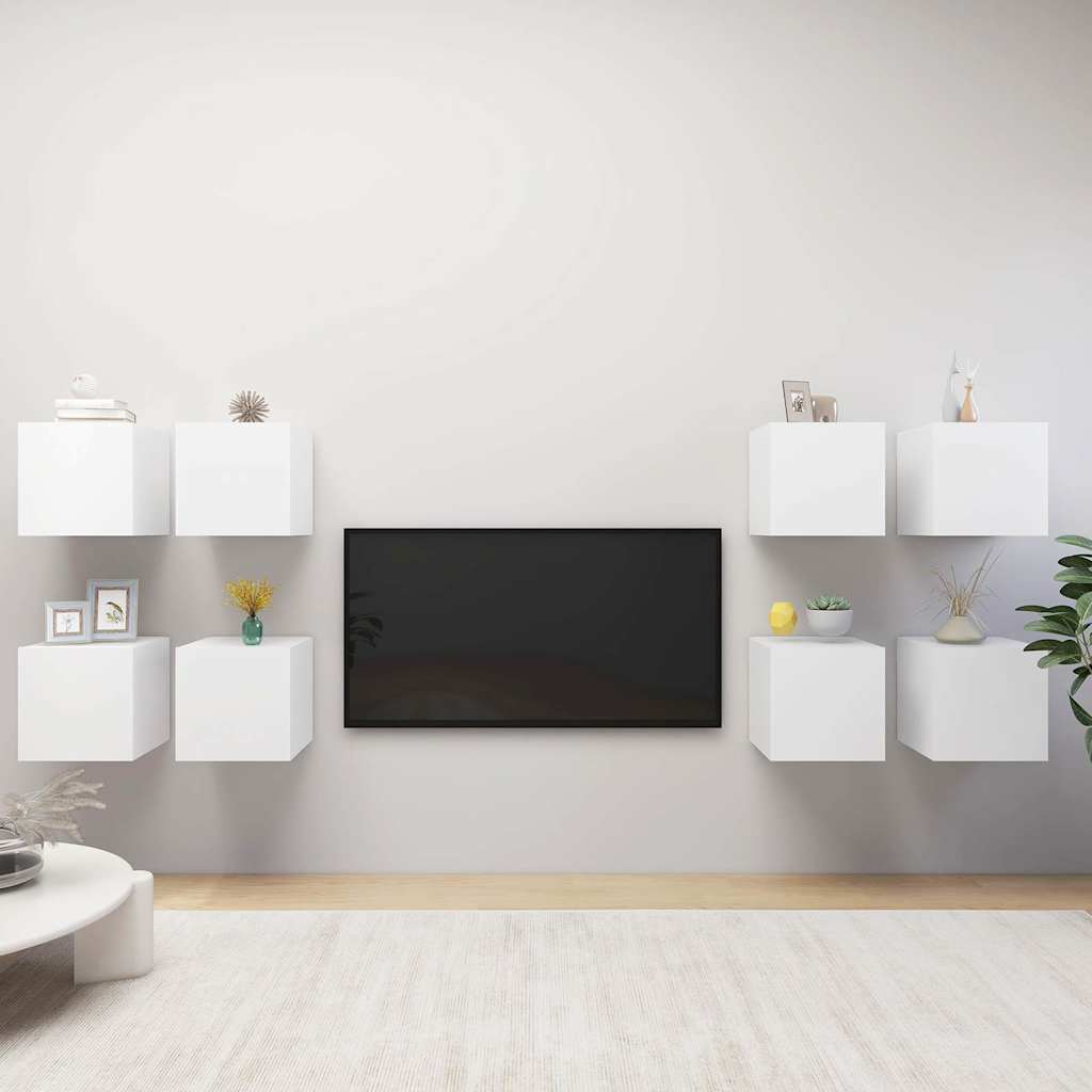 vidaXL Έπιπλα Τηλεόρασης Κρεμαστά 8 Τεμαχίων Λευκό 30,5 x 30 x 30 εκ.