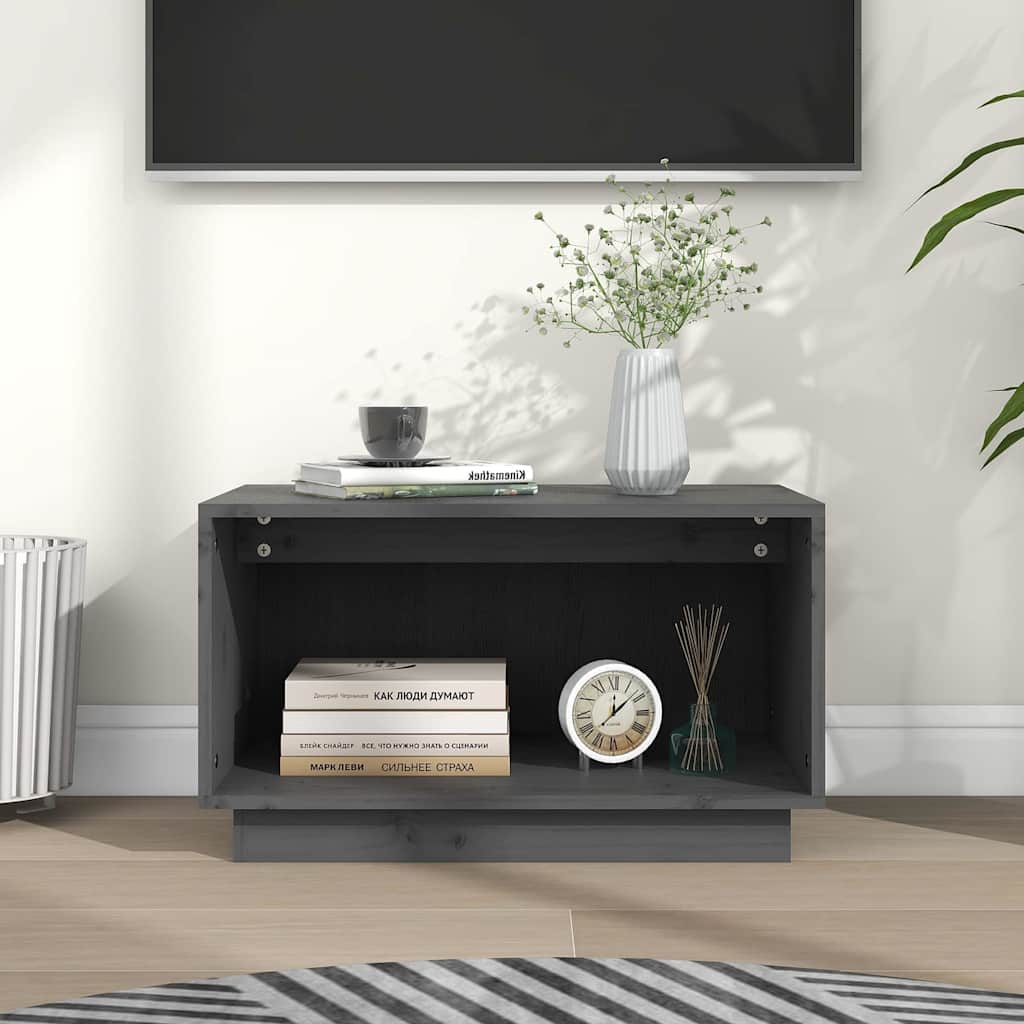 vidaXL Έπιπλο Τηλεόρασης Γκρι 60 x 35 x 35εκ. από Μασίφ Ξύλο Πεύκου