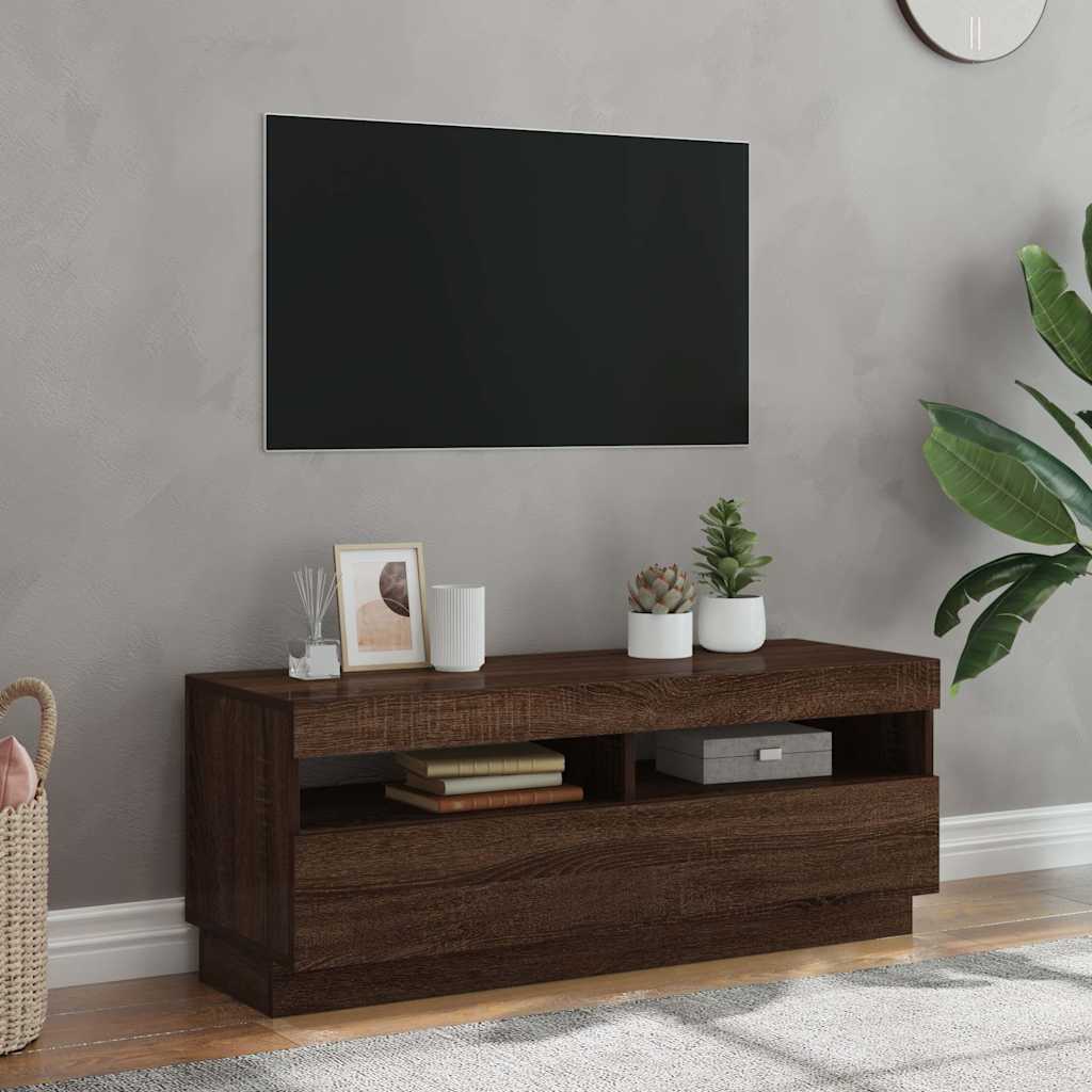 vidaXL Έπιπλο Τηλεόρασης με LED Καφέ Δρυς 100x35x40 εκ.