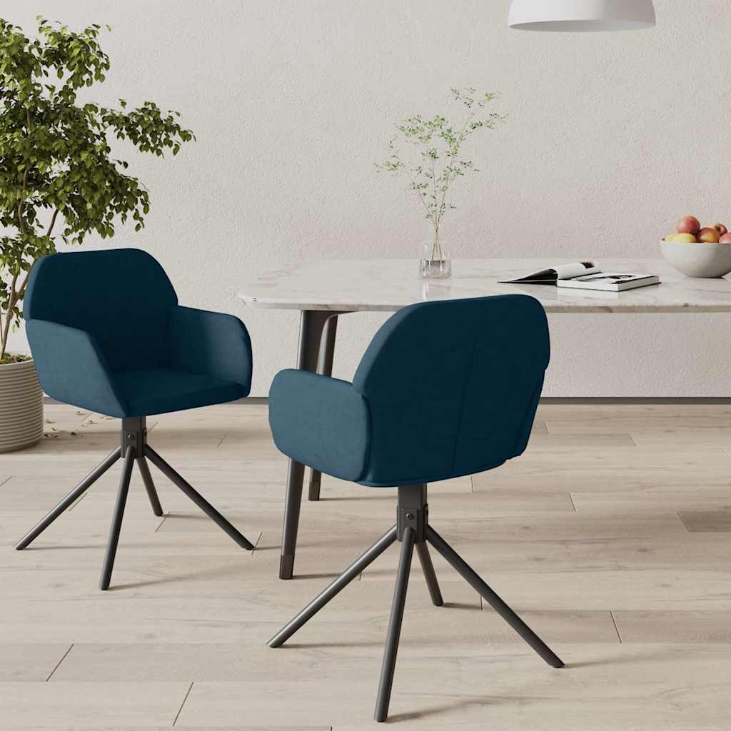 vidaXL Καρέκλες Τραπεζαρίας Περιστρεφόμενες 2 τεμ. Μπλε Βελούδινες