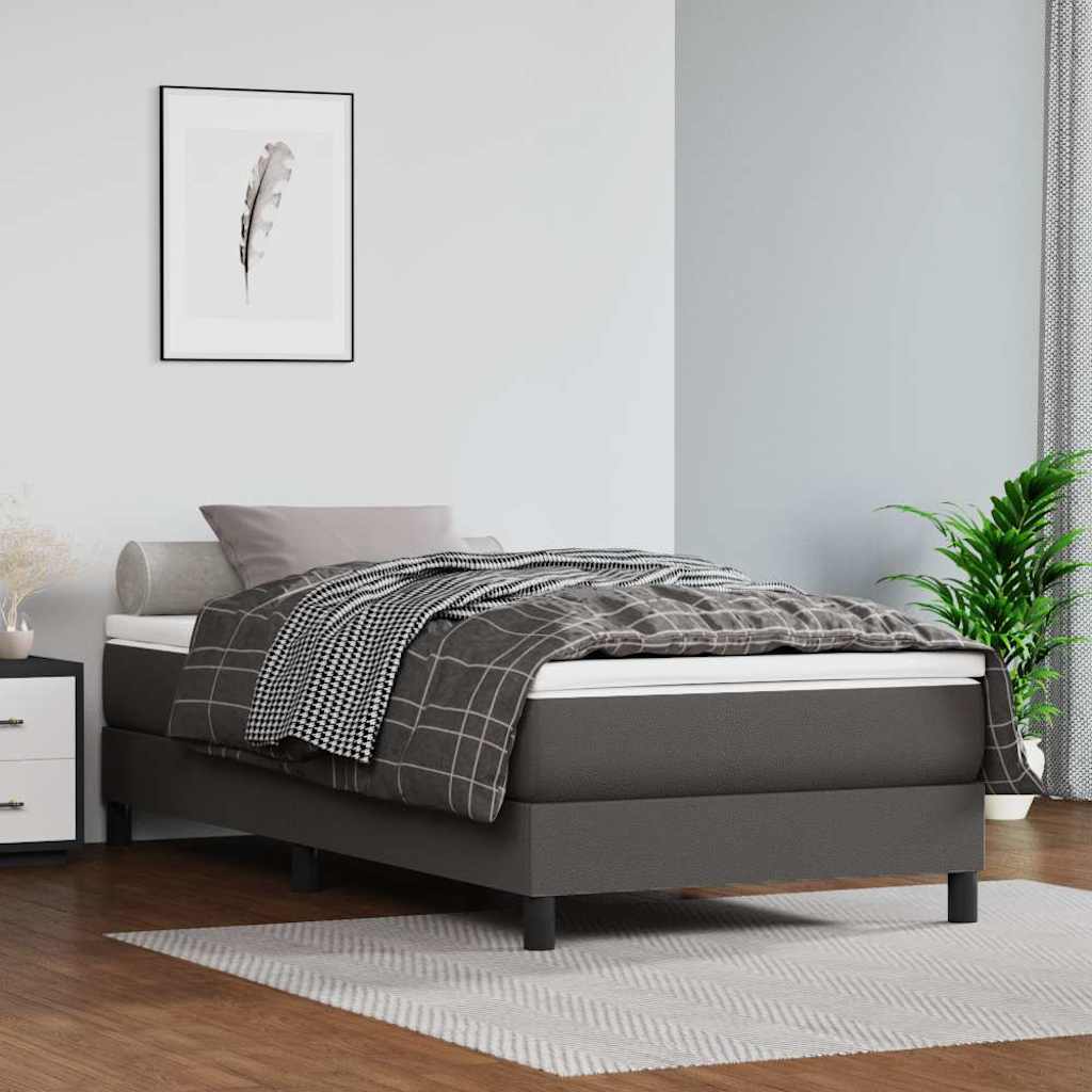 vidaXL Σκελετός Κρεβατιού με Ελατήρια Γκρι 90x190 εκ. από Συνθετικό Δέρμα