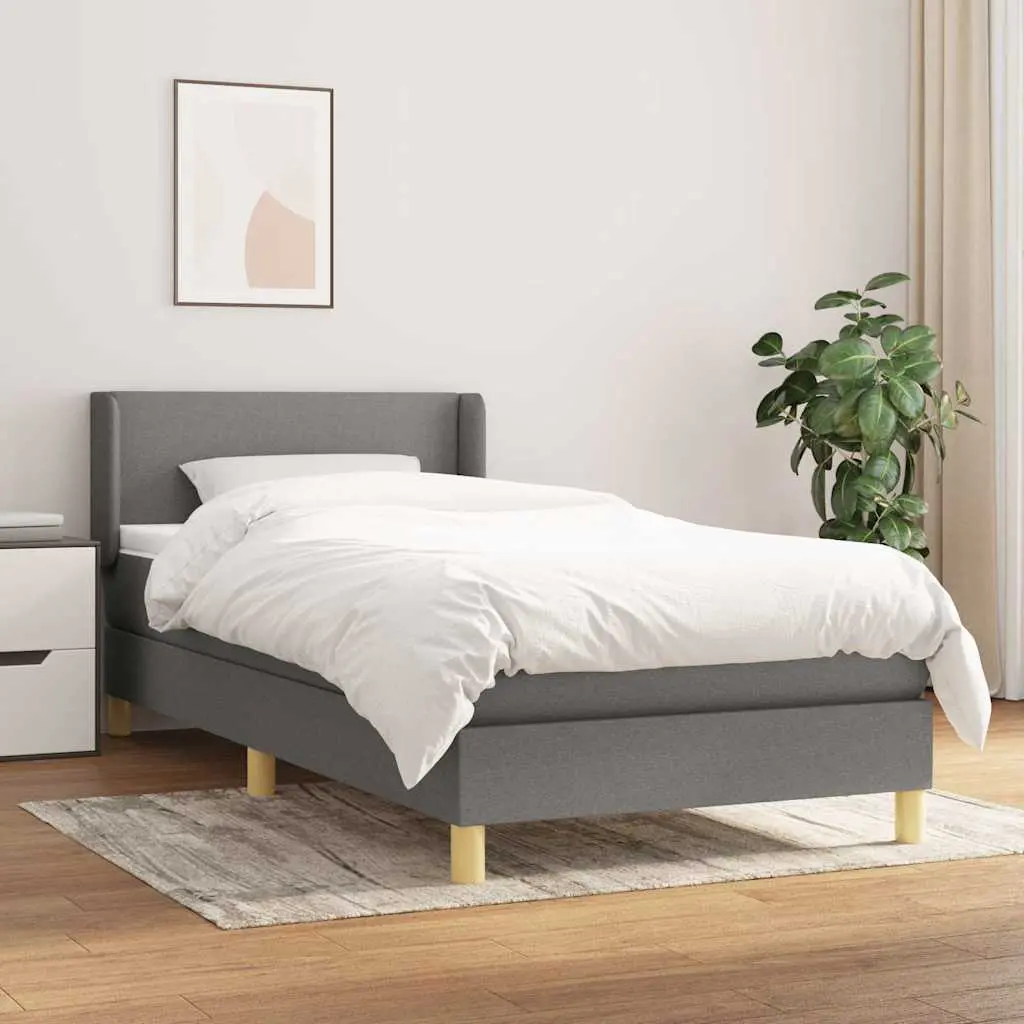 vidaXL Κρεβάτι Boxspring με Στρώμα Σκούρο Γκρι 90x190 εκ. Υφασμάτινο