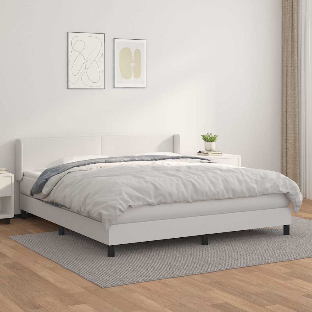 vidaXL Κρεβάτι Boxspring με Στρώμα Λευκό 180x200 εκ. Συνθετικό Δέρμα