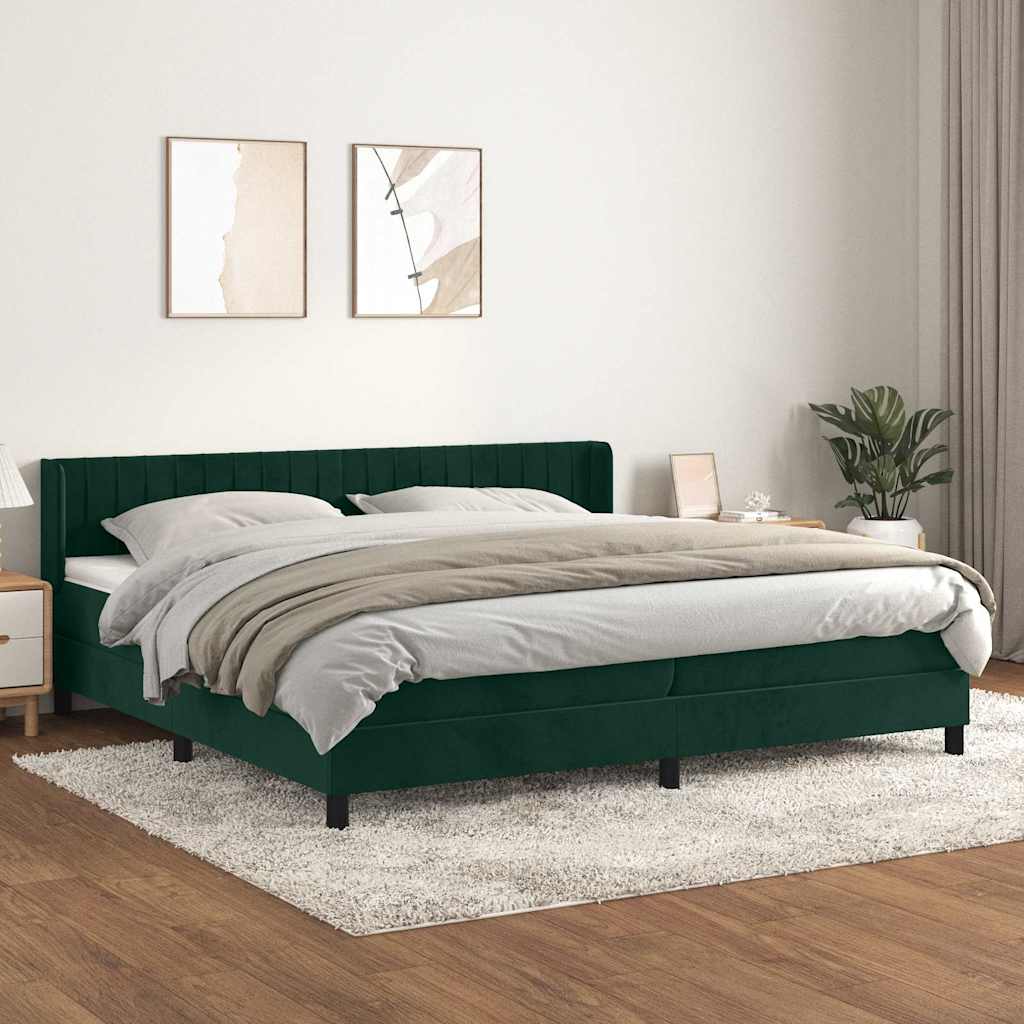 vidaXL Κρεβάτι Boxspring με Στρώμα Σκούρο Πράσινο 200x200εκ. Βελούδινο