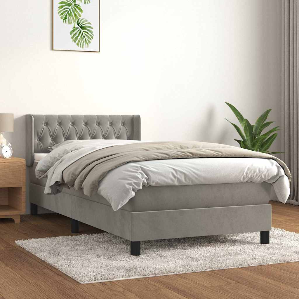 vidaXL Κρεβάτι Boxspring με Στρώμα Ανοιχτό Γκρι 90x200 εκ. Βελούδινο