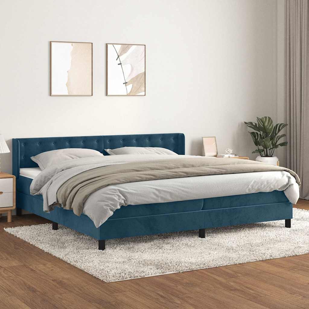 vidaXL Κρεβάτι Boxspring με Στρώμα Σκούρο Μπλε 200x200 εκ. Βελούδινο