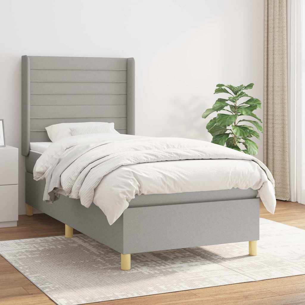 vidaXL Κρεβάτι Boxspring με Στρώμα Ανοιχτό Γκρι 100x200 εκ. Υφασμάτινο