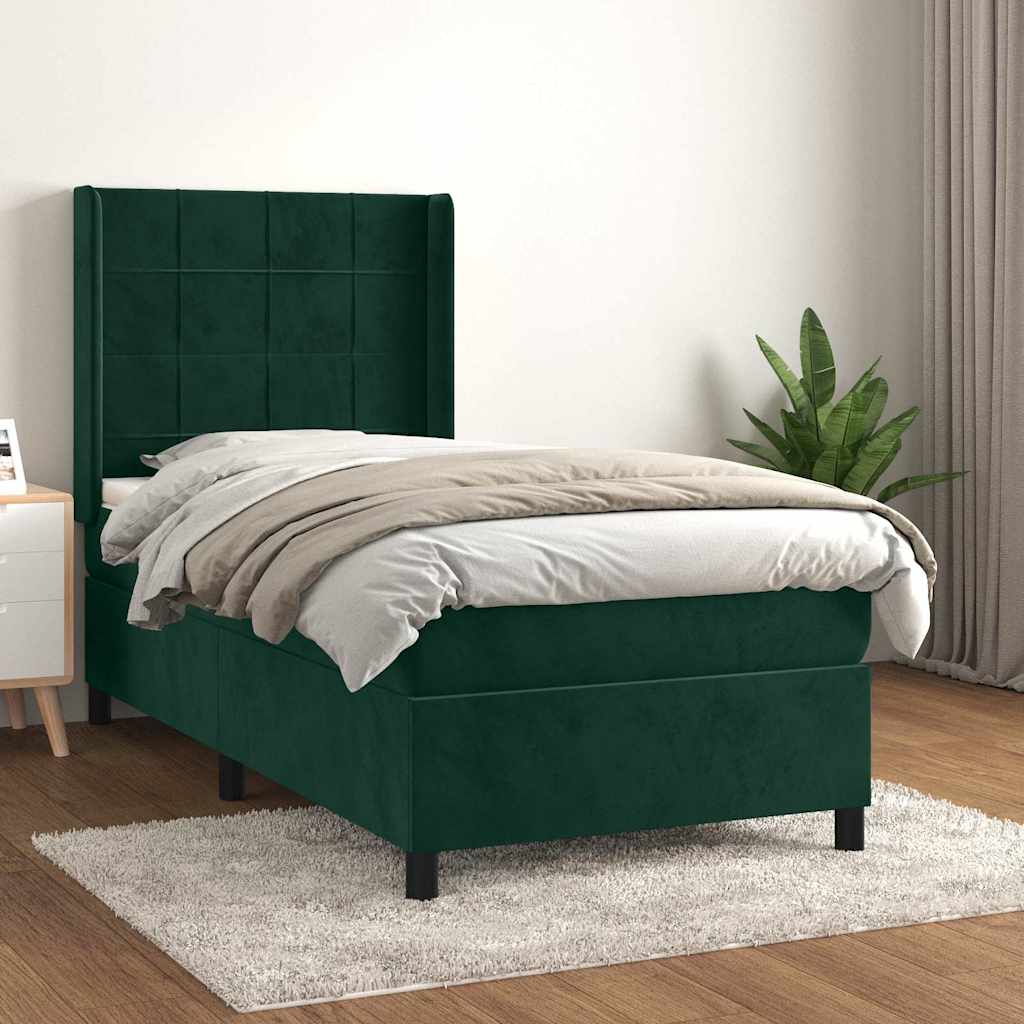 vidaXL Κρεβάτι Boxspring με Στρώμα Σκούρο Πράσινο 80x200 εκ. Βελούδινο