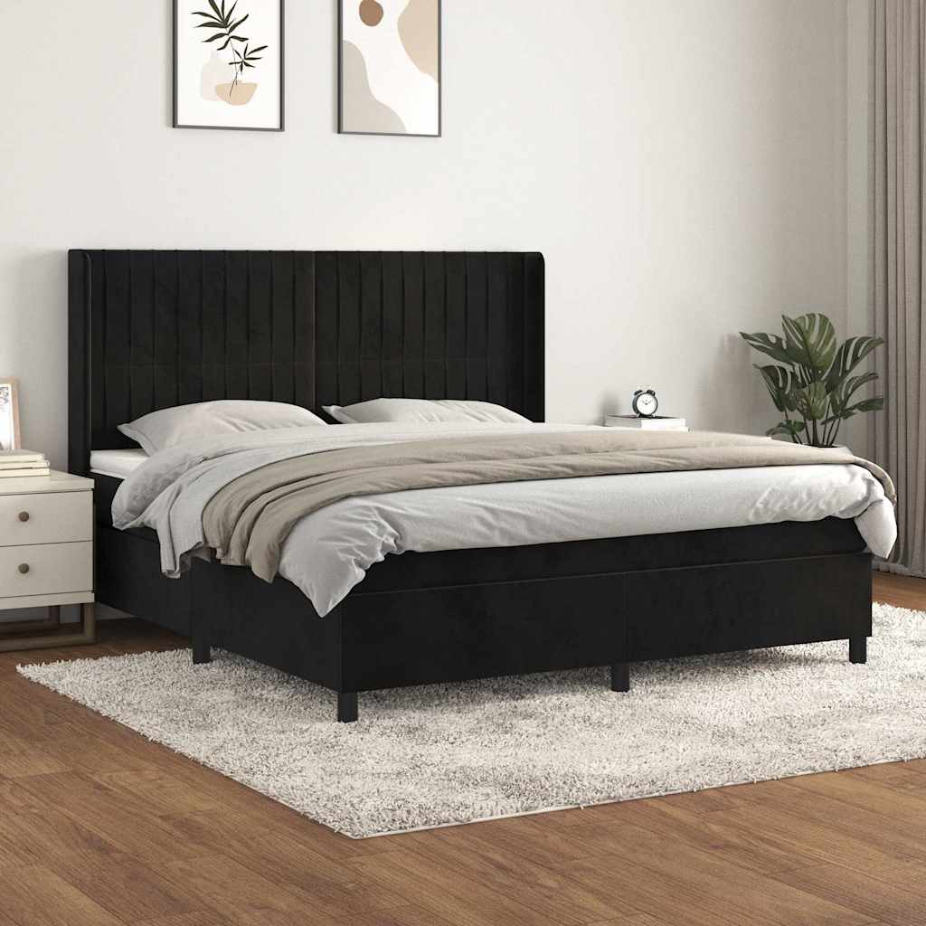 vidaXL Κρεβάτι Boxspring με Στρώμα Μαύρο 160x200 εκ. Βελούδινο