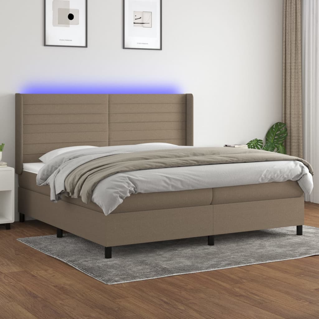 vidaXL Κρεβάτι Boxspring με Στρώμα & LED Taupe 200x200 εκ. Υφασμάτινο