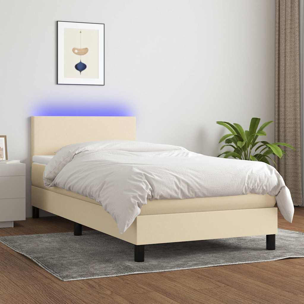 vidaXL Κρεβάτι Boxspring με Στρώμα & LED Κρεμ 100x200 εκ. Υφασμάτινο