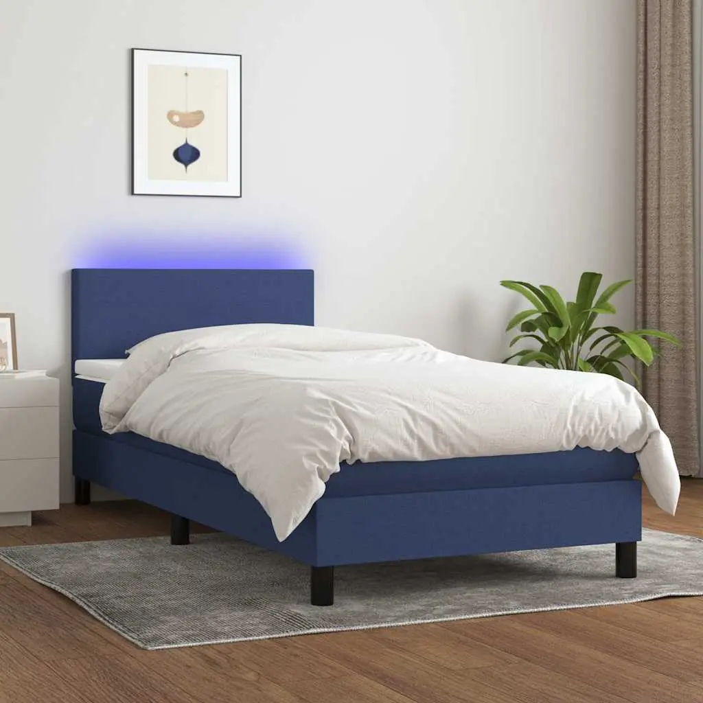 vidaXL Κρεβάτι Boxspring με Στρώμα & LED Μπλε 100x200 εκ. Υφασμάτινο