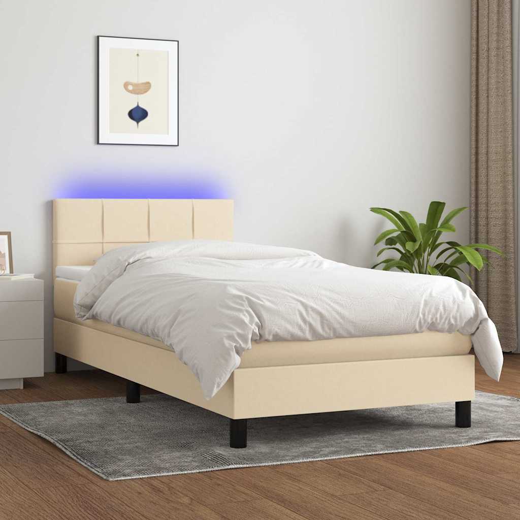 vidaXL Κρεβάτι Boxspring με Στρώμα & LED Κρεμ 80x200 εκ. Υφασμάτινο