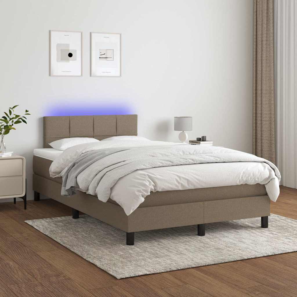 vidaXL Κρεβάτι Boxspring με Στρώμα & LED Taupe 120x200 εκ. Υφασμάτινο