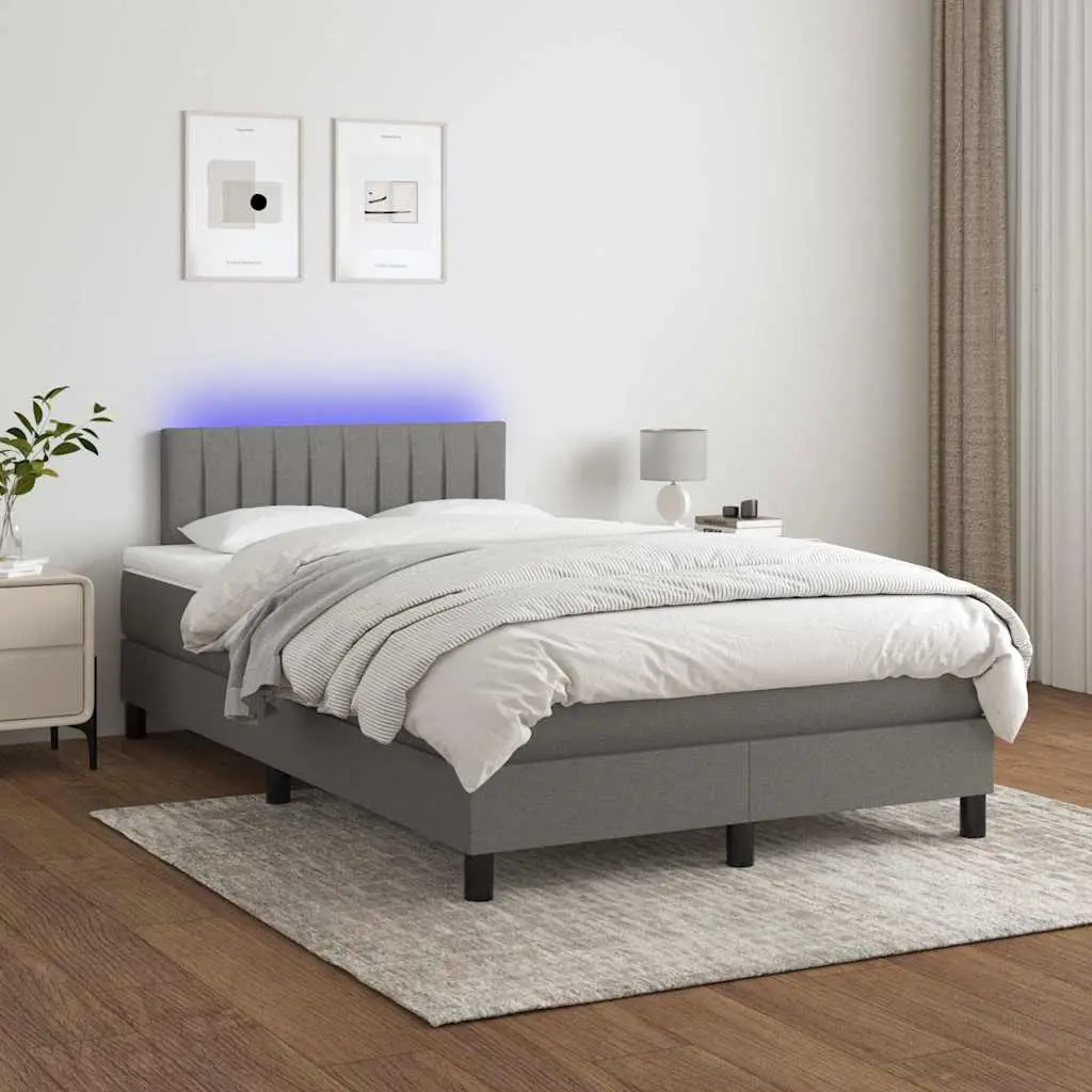 vidaXL Κρεβάτι Boxspring με Στρώμα & LED Σκ.Γκρι 120x200 εκ Υφασμάτινο