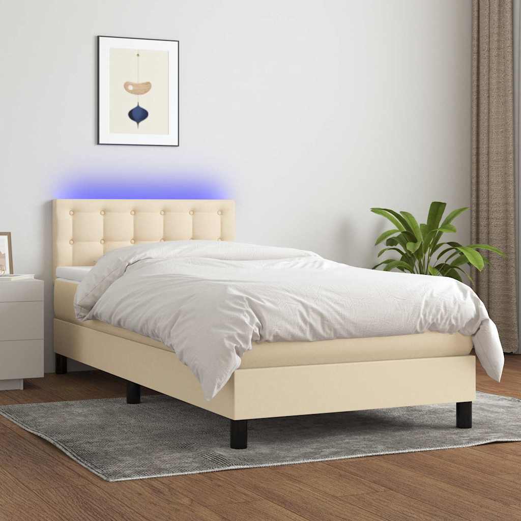 vidaXL Κρεβάτι Boxspring με Στρώμα & LED Κρεμ 80x200 εκ. Υφασμάτινο
