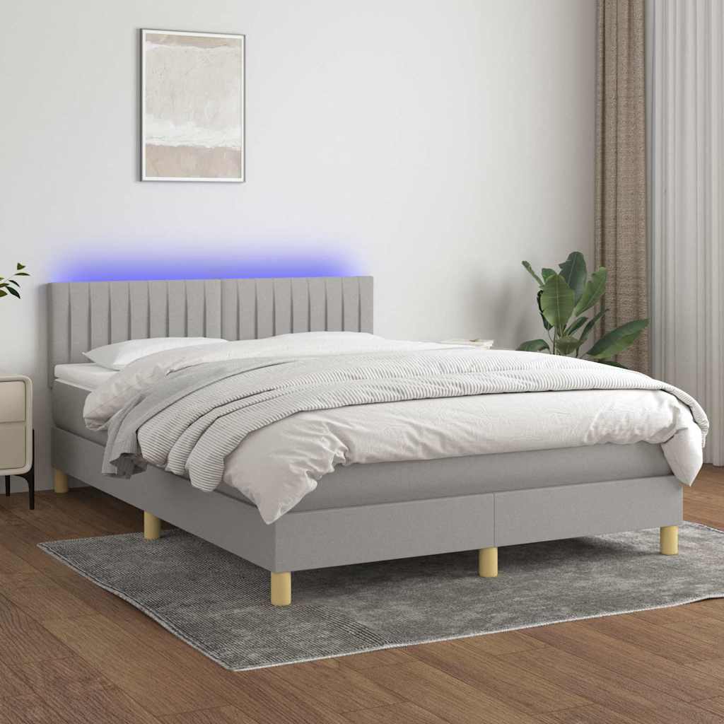 vidaXL Κρεβάτι Boxspring με Στρώμα & LED Αν.Γκρι 140x200 εκ Υφασμάτινο