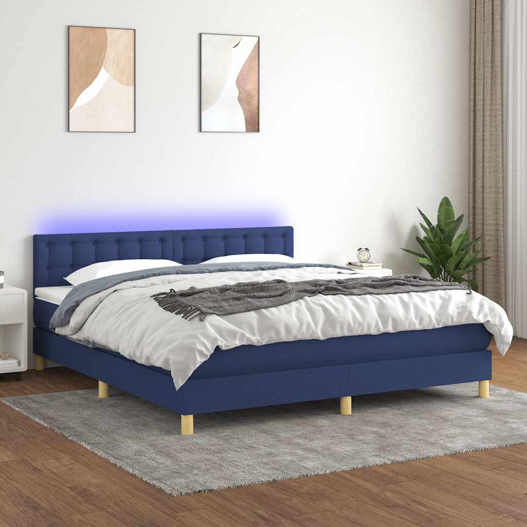 vidaXL Κρεβάτι Boxspring με Στρώμα & LED Μπλε 160x200 εκ. Υφασμάτινο