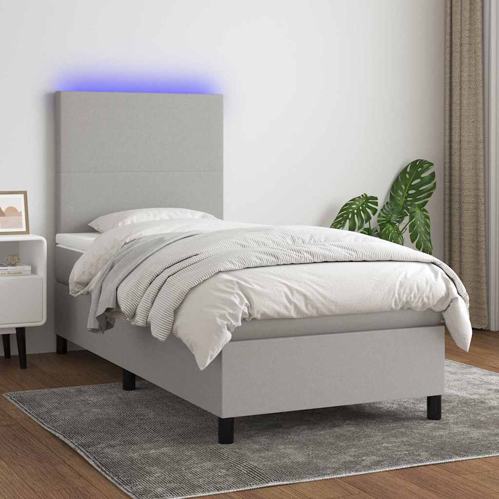 vidaXL Κρεβάτι Boxspring με Στρώμα & LED Αν.Γκρι 80x200 εκ. Υφασμάτινο