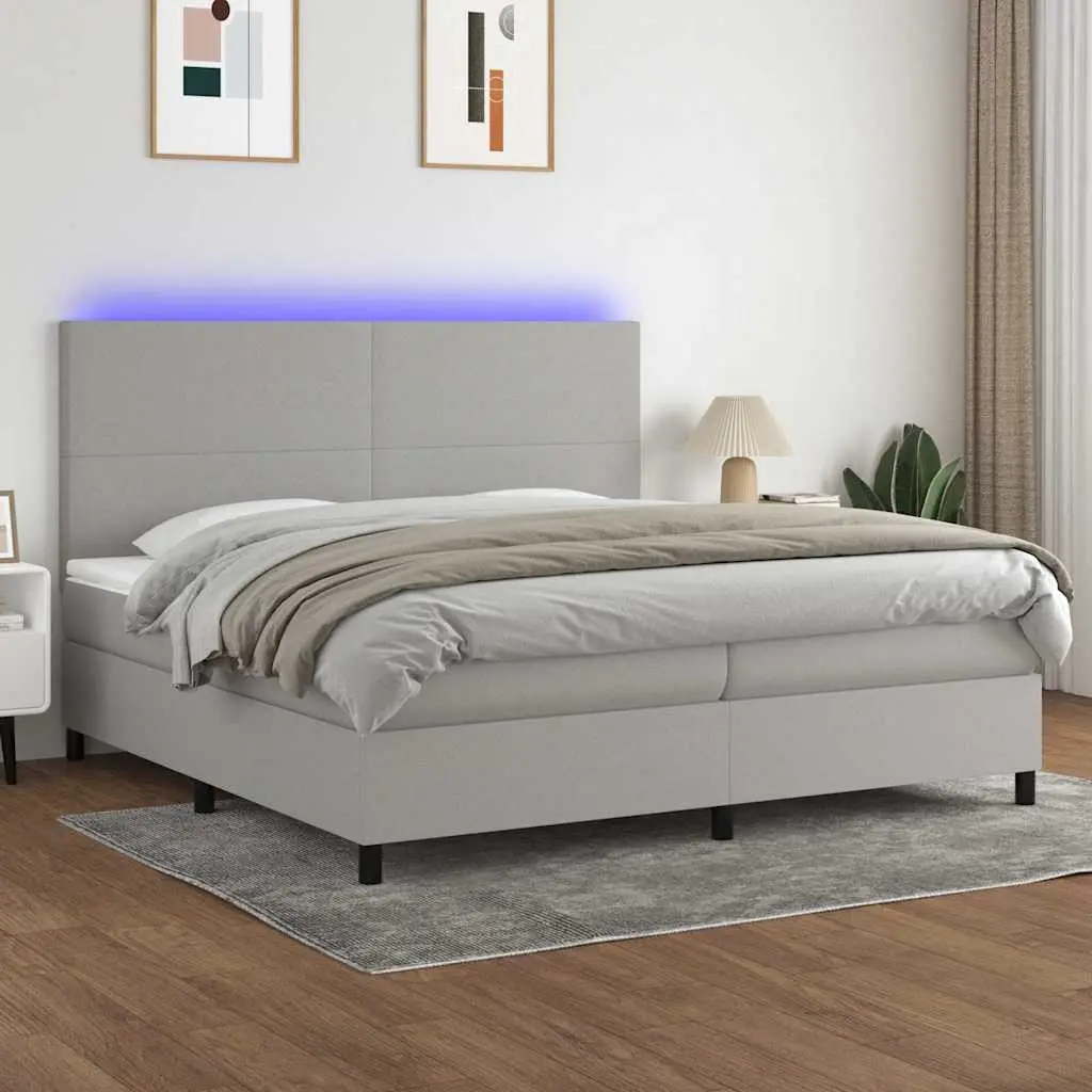 vidaXL Κρεβάτι Boxspring με Στρώμα & LED Αν.Γκρι 200x200εκ. Υφασμάτινο