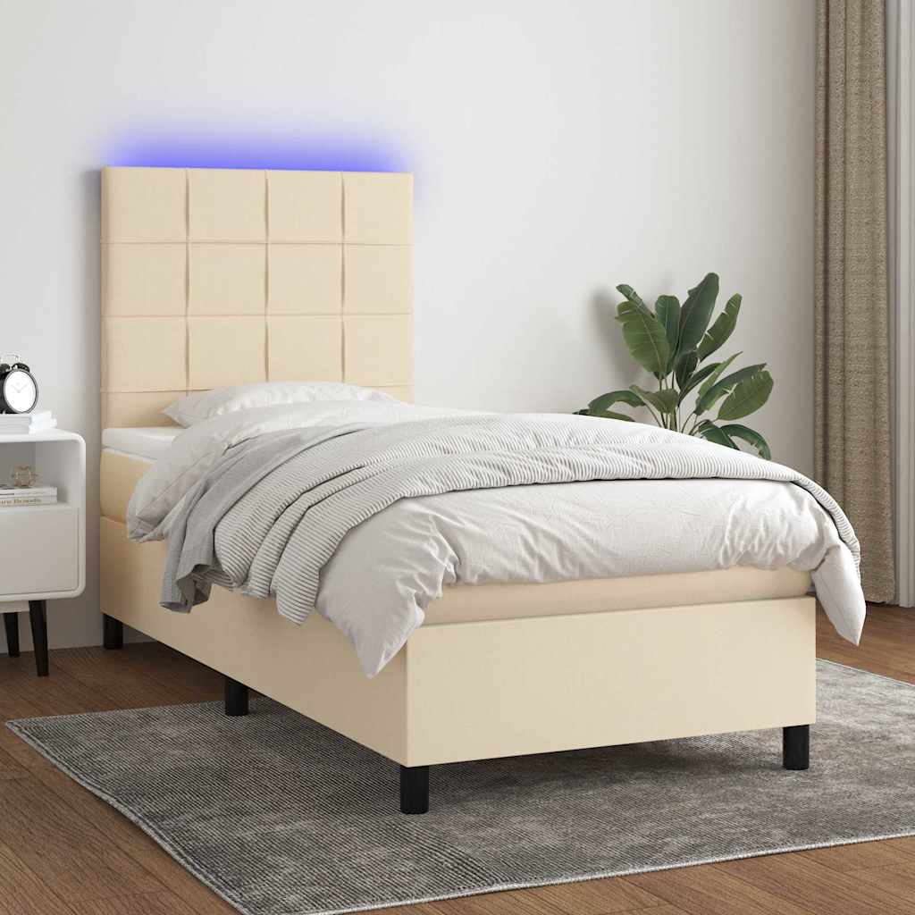 vidaXL Κρεβάτι Boxspring με Στρώμα & LED Κρεμ 80x200 εκ. Υφασμάτινο