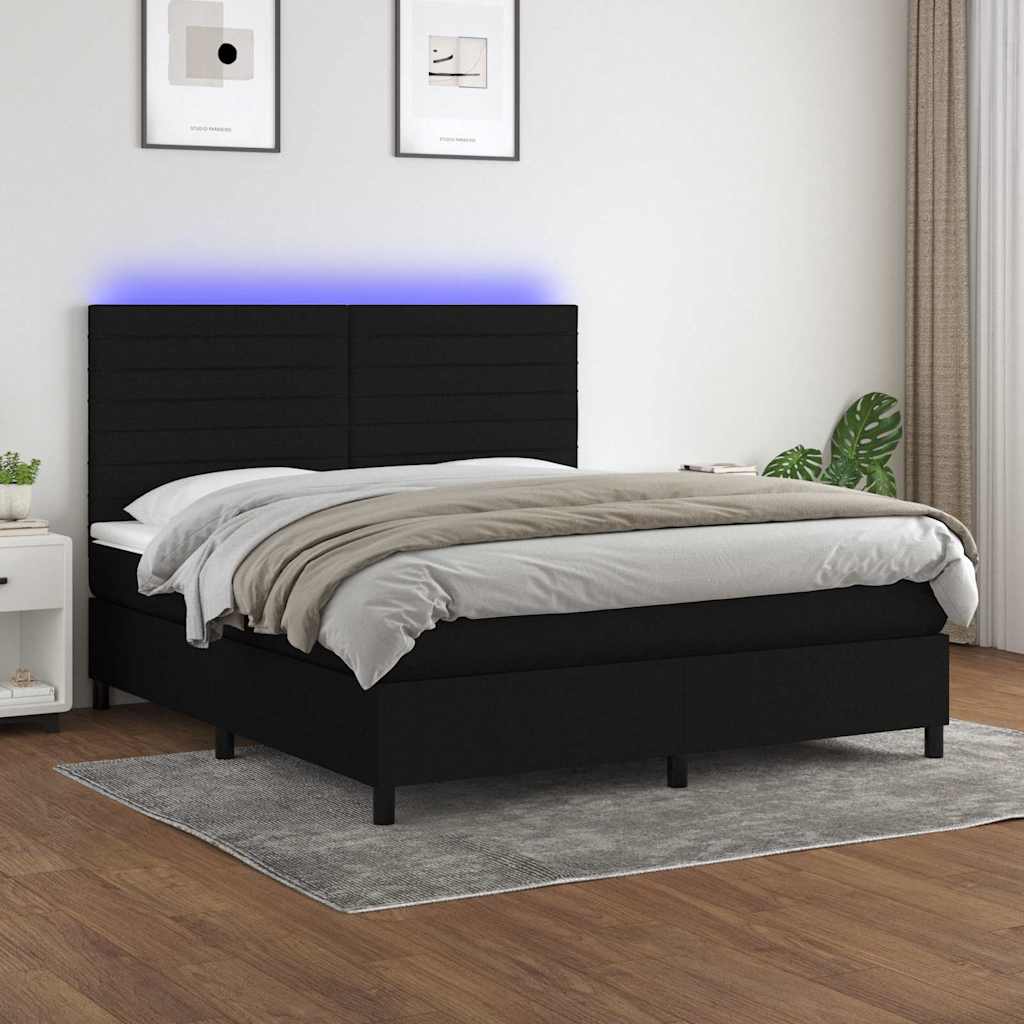 vidaXL Κρεβάτι Boxspring με Στρώμα & LED Μαύρο 180x200 εκ. Υφασμάτινο