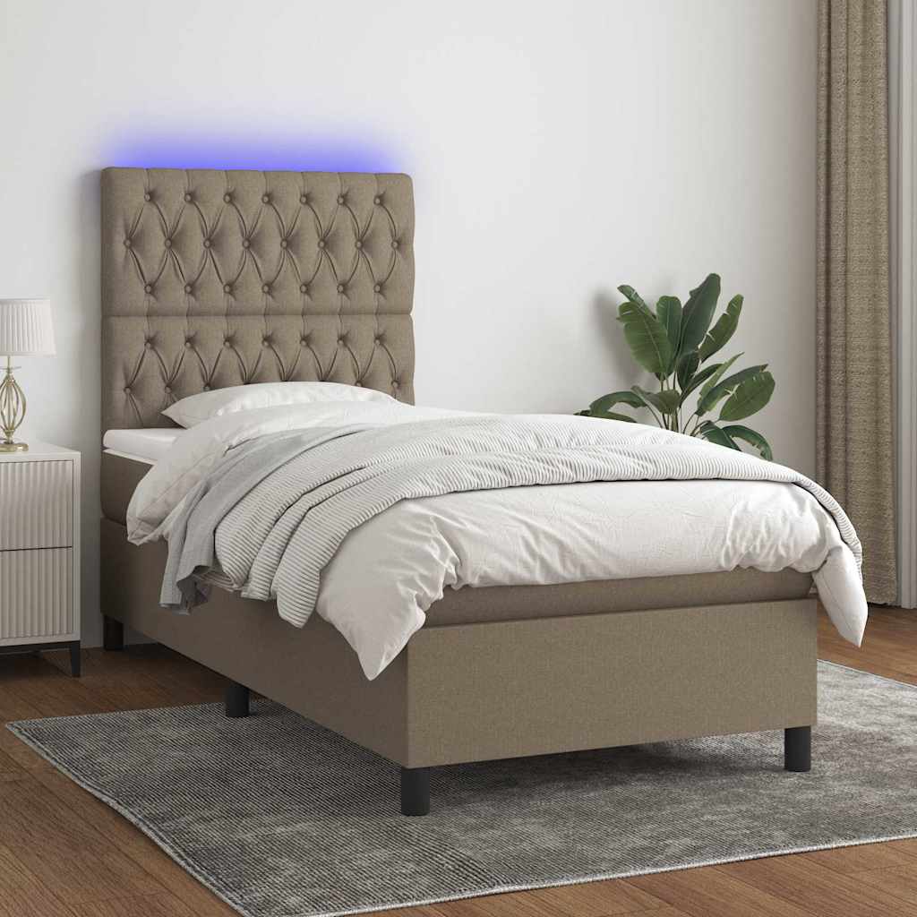 vidaXL Κρεβάτι Boxspring με Στρώμα & LED Taupe 90x190 εκ. Υφασμάτινο