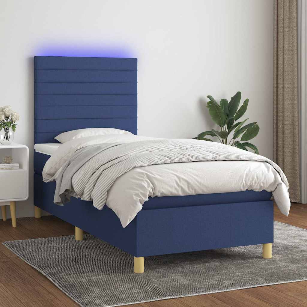 vidaXL Κρεβάτι Boxspring με Στρώμα & LED Μπλε 80x200 εκ. Υφασμάτινο