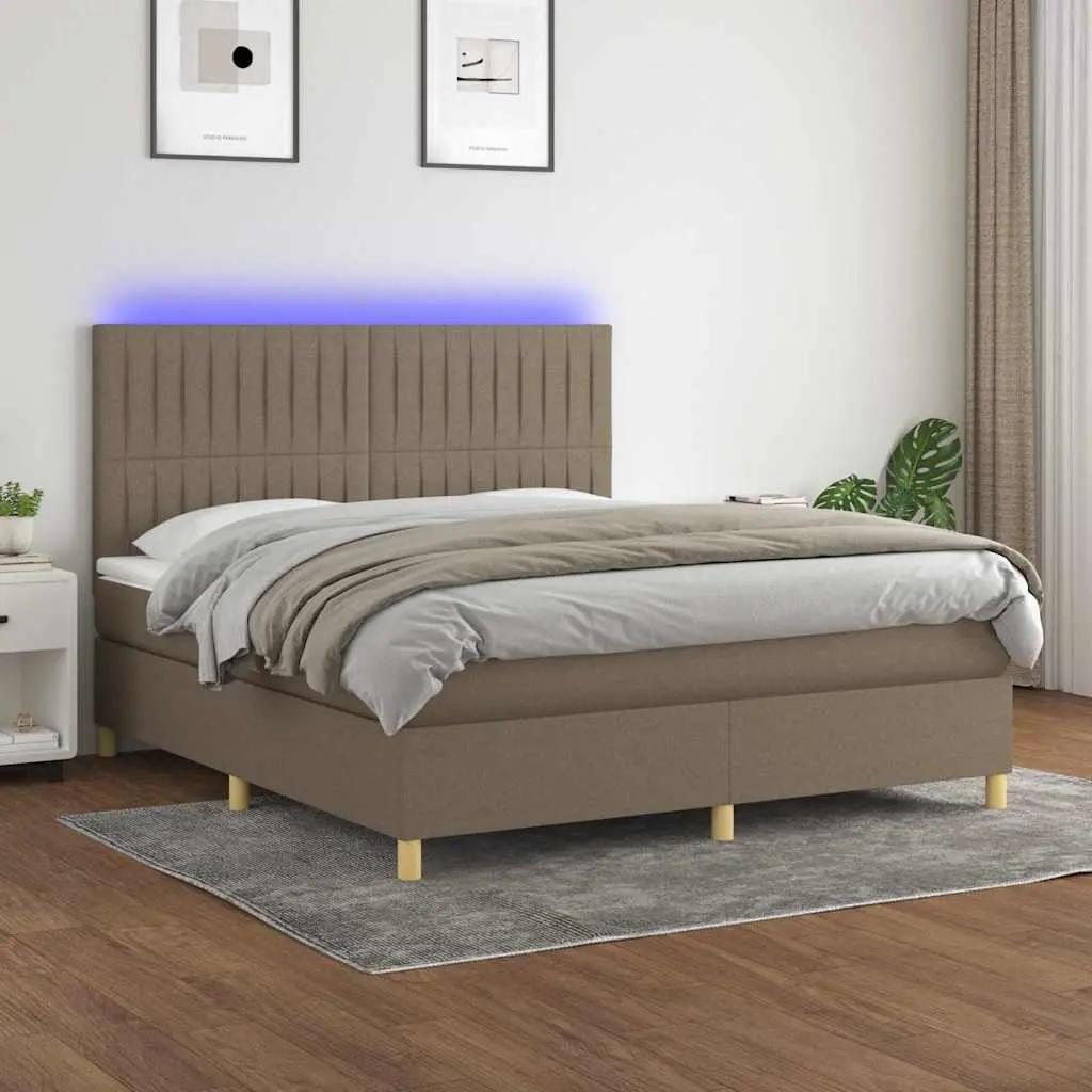 vidaXL Κρεβάτι Boxspring με Στρώμα & LED Taupe 160x200 εκ. Υφασμάτινο