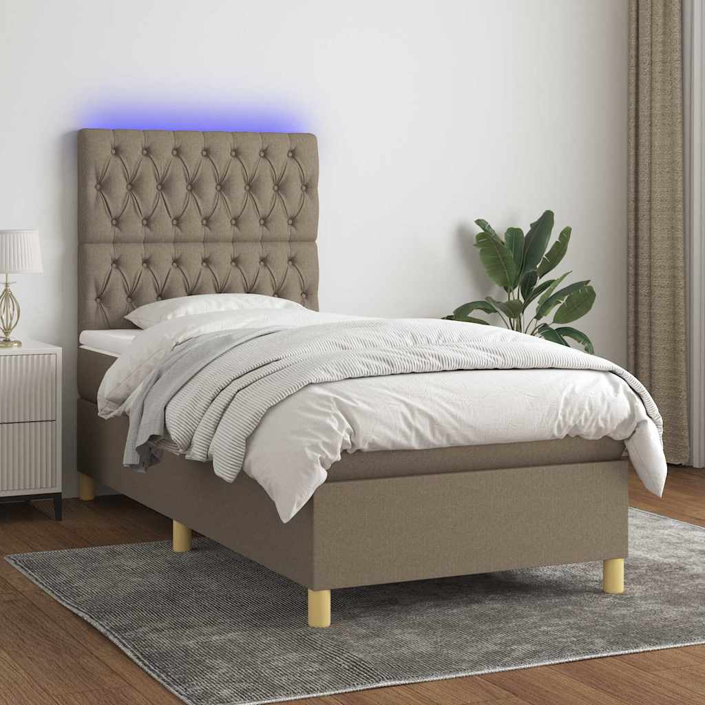 vidaXL Κρεβάτι Boxspring με Στρώμα & LED Taupe 100x200 εκ. Υφασμάτινο