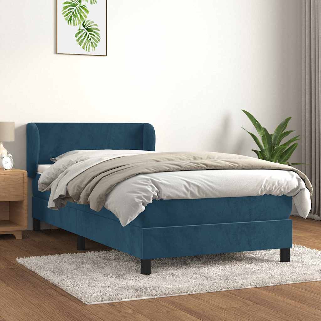 vidaXL Κρεβάτι Boxspring με Στρώμα Σκούρο Μπλε 80 x 200 εκ. Βελούδινο
