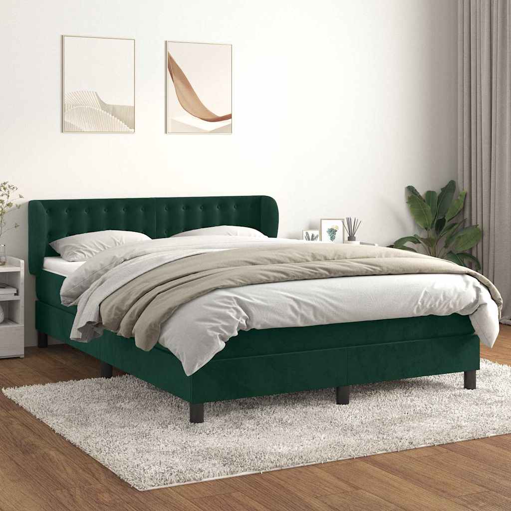 vidaXL Κρεβάτι Boxspring με Στρώμα Σκούρο Πράσινο 140x190εκ. Βελούδινο
