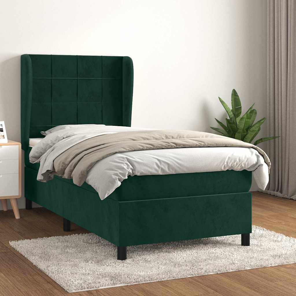vidaXL Κρεβάτι Boxspring με Στρώμα Σκούρο Πράσινο 80x200 εκ. Βελούδινο