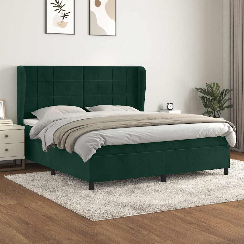 vidaXL Κρεβάτι Boxspring με Στρώμα Σκούρο Πράσινο 180x200εκ. Βελούδινο